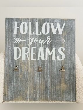 Wall Art Wood Sign Clip Board 3 Clips Farmhouse Rustic Dorm Decor for Photo Memo